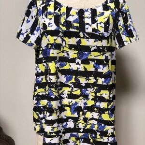 𝅺PETER Pilotto short‎ sleeve blue yellow abstract pull over shirt large